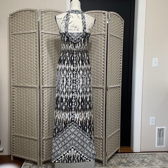 Soma Halter Neck H Back Maxi Dress Women's M Neutral Ikat Print Soft Stretchy - Picture 6 of 10